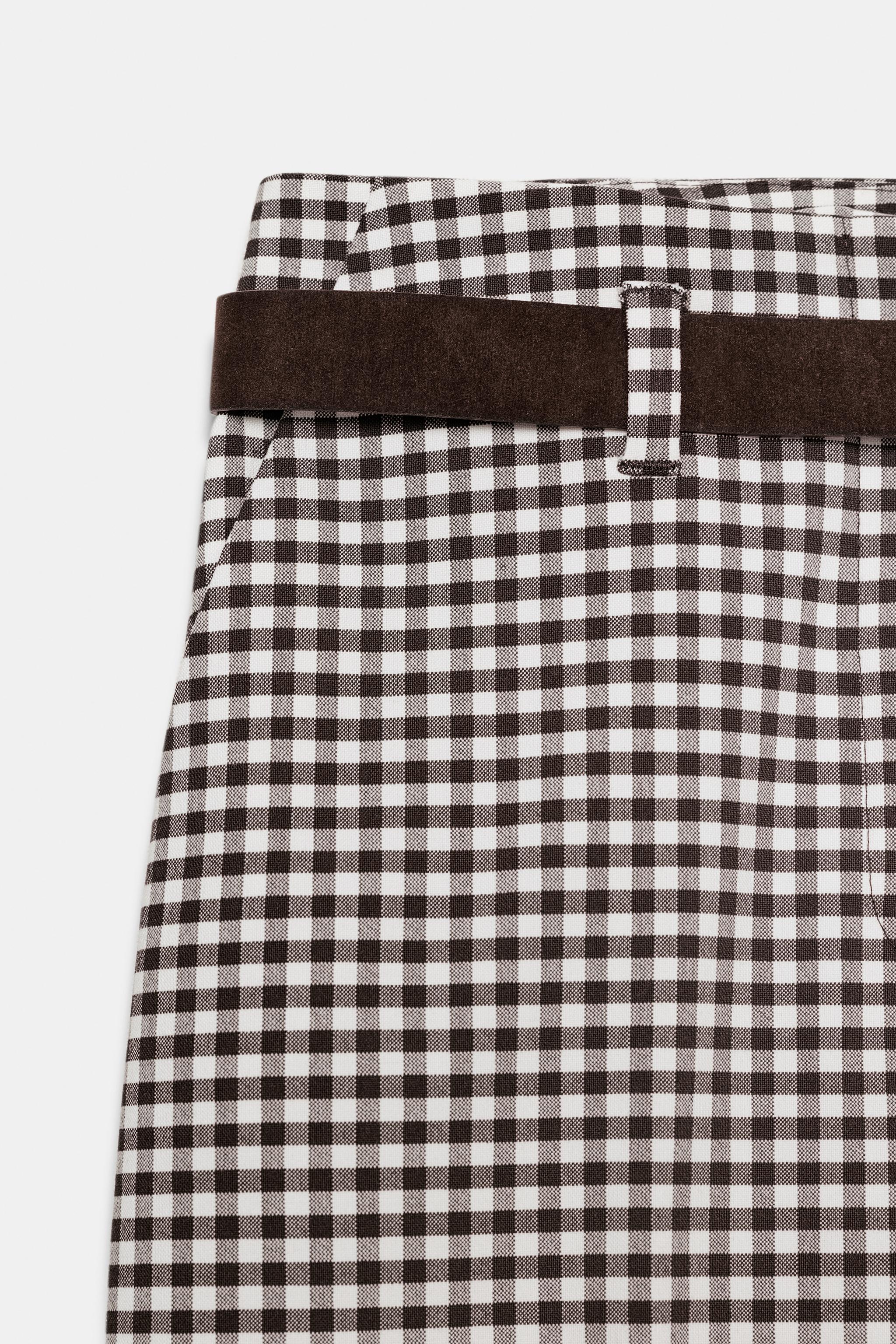 GINGHAM BELTED STRAIGHT PANTS